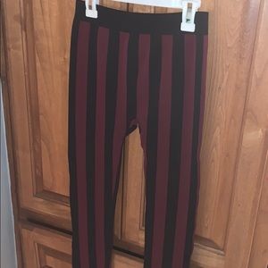 Maroon and black striped leggings